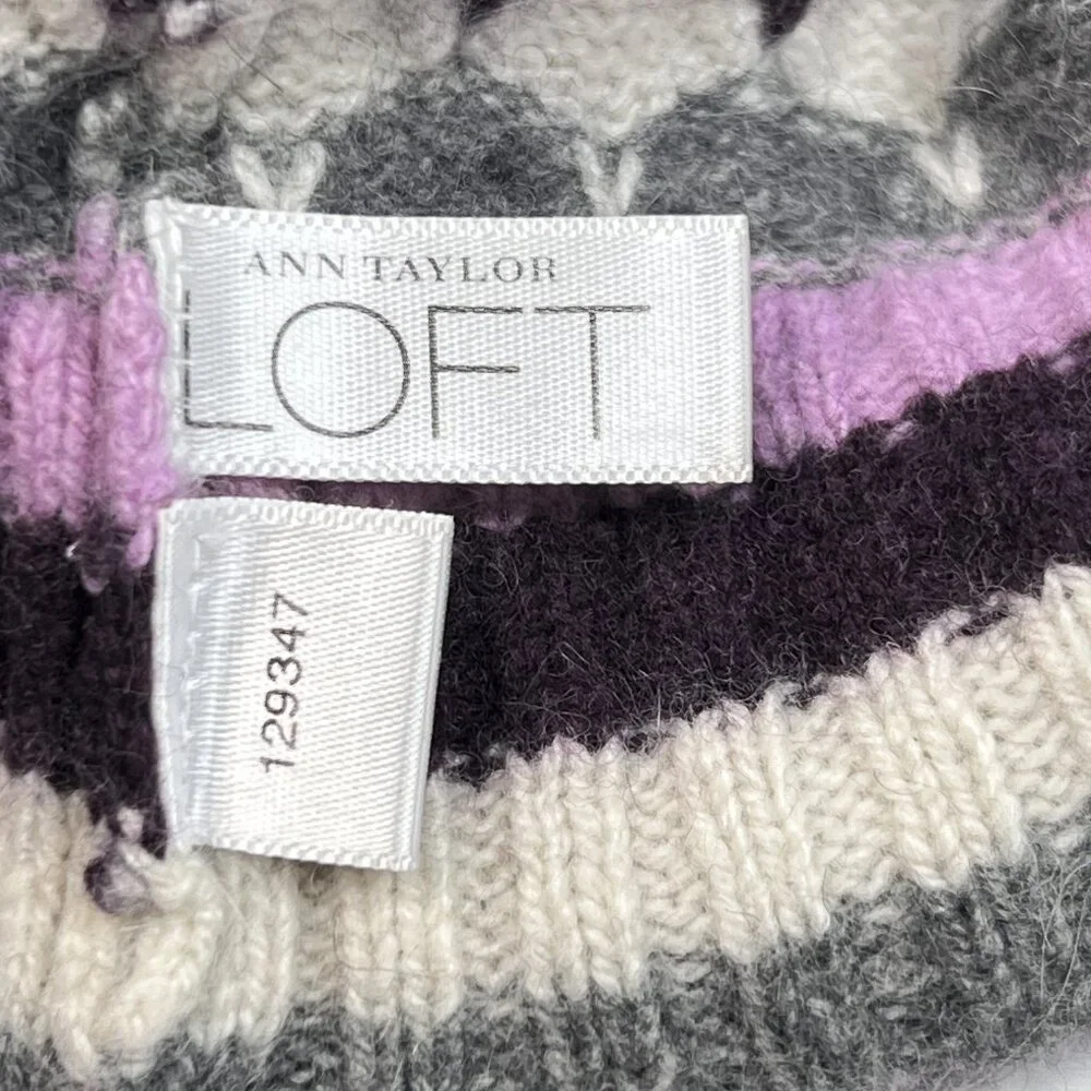 Ann Taylor LOFT Wool Cashmere Rabbit Fur Ribbed Knit Striped Hat‎ OS - NWOT
